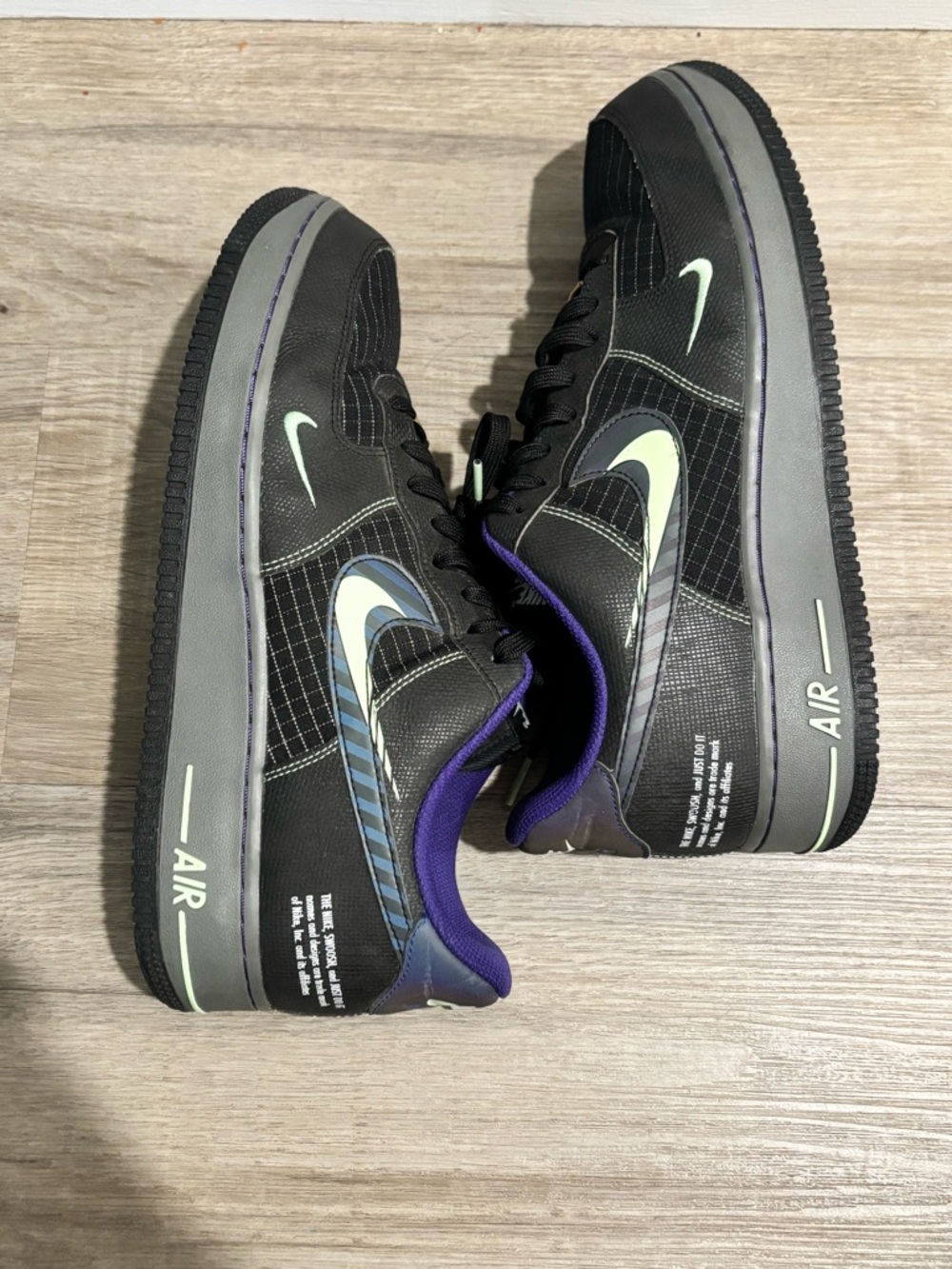 Nike Air Black Sneaker with Lime Green Swoosh and Purple Lining - Picture 5 of 8